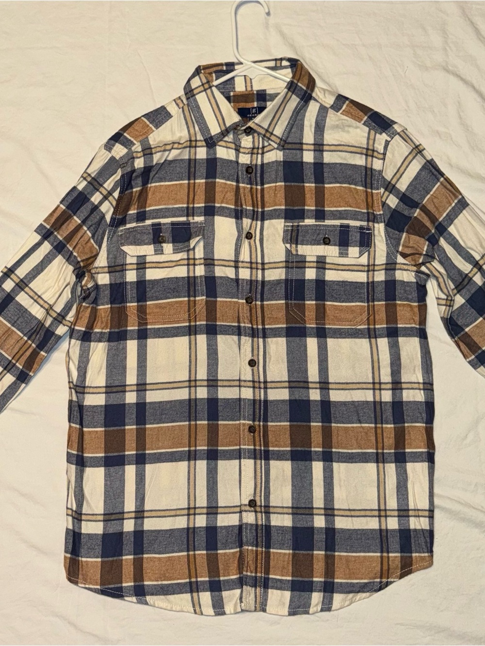 Men's Plaid Button-Up Shirt in Navy & Brown